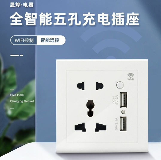 涂鸦wifi智能墙壁触摸插座可远程定时语音控制快充86型5孔带USB
