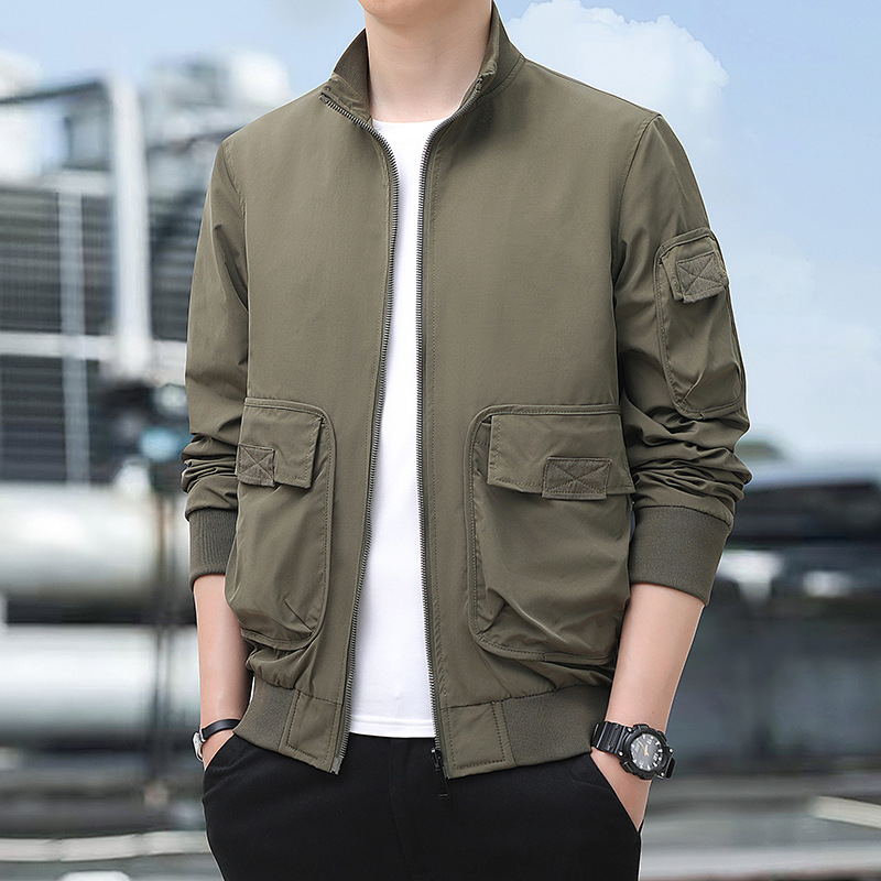 Primavera y otoño para hombres de mediana edad camping chaqueta casual al aire libre nueva chaqueta de cuello vertical chaqueta de manga larga