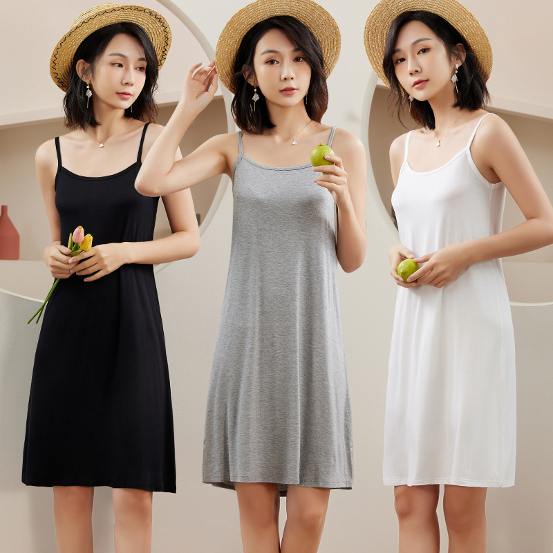 2025 New Modal Sling dress Women's Summer Inner Base Black Vest Long Dress Spring and Autumn Dress