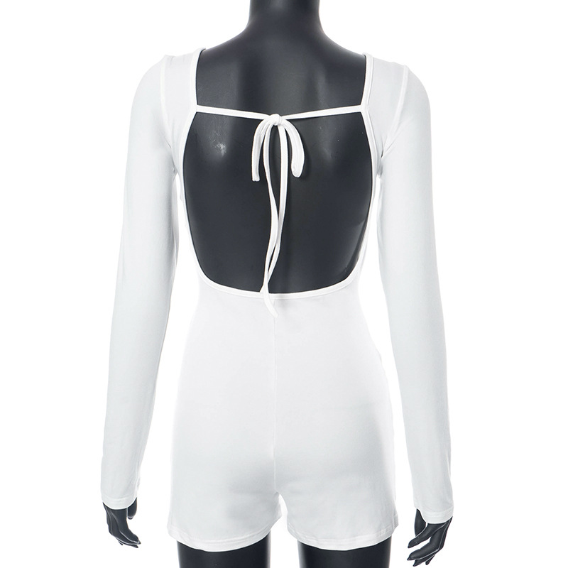 Women Clothing Summer Long Sleeve Hollow Out Cutout out Sexy Bare Back Jumpsuit