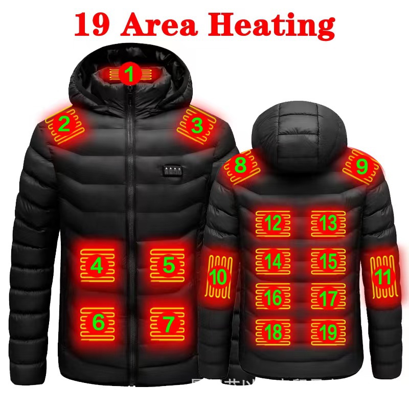 跨境四控19区智能发热棉服 电热男女发热服USB恒温全身加热棉衣服