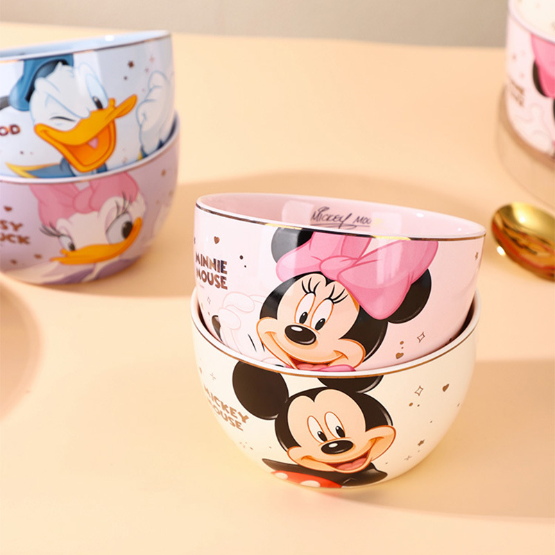 Disney Xingyun's New Mickey Gold-Painted Ceramic Bowl for Home Use, High-Looking and High-Temperature-Resistant Rice Bowl, Gift Souvenir
