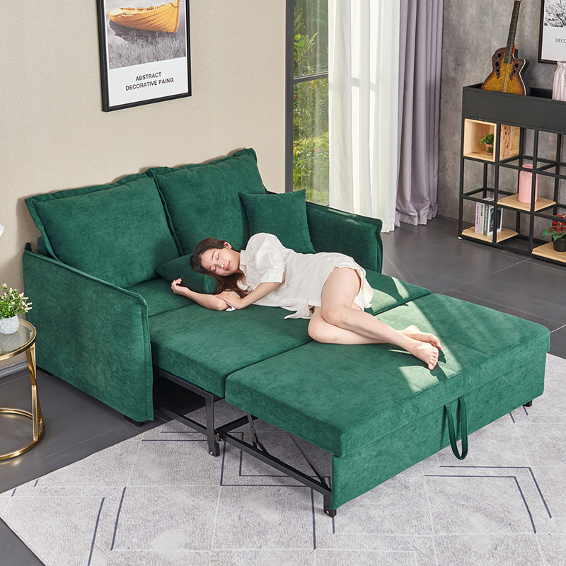 Sofá cama multifuncional plegable tecnología rosa tela de peluche tres extracciones cama invisible apartamento estilo in