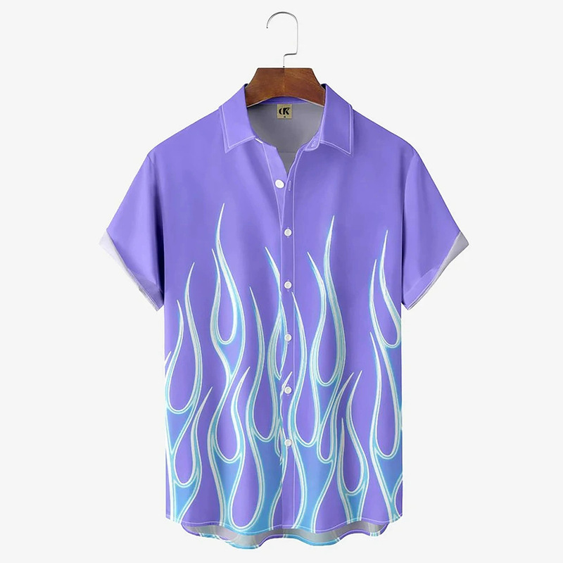 Factory Direct Men's Shirt 3D Summer Casual Red Flame Hawaiian Shirt Men's Summer Short-Sleeved Shirt