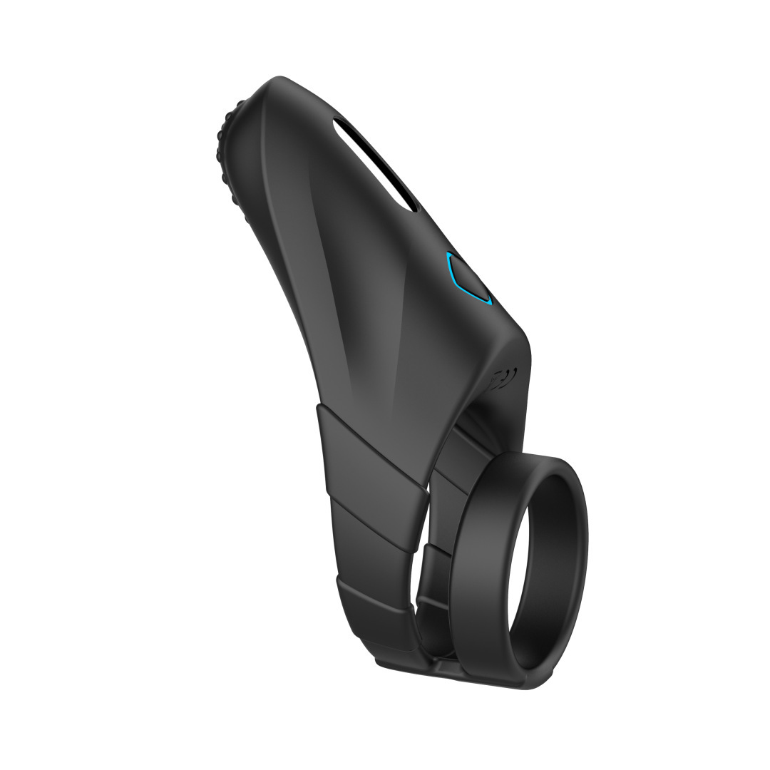 Black Feather Vibrating Dual Cock Ring, Multi-Frequency Electric Sensitivity Training Ring — detail image 13