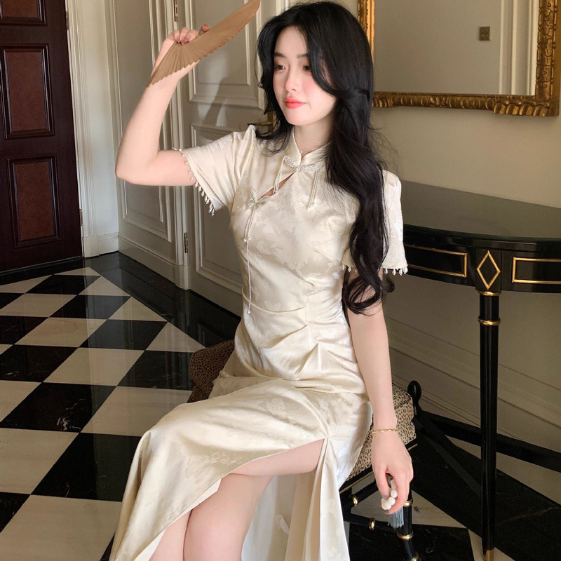 2026 Summer New Style New Chinese Style Long Dress for Women, Elegant and Slimming, with Slit, Improved Cheongsam Dress for Women 2026 Summer New Style New Chinese Style Long Dress for Women, Elegant and Slimming, with Slit, Improved Cheongsam Dress for Women