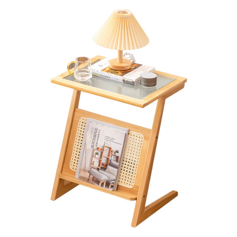 Mesa de noche de ratán simple hogar dormitorio Changhong mesita de noche de vidrio sala de estar japonesa sofá pequeño Gabinete lateral