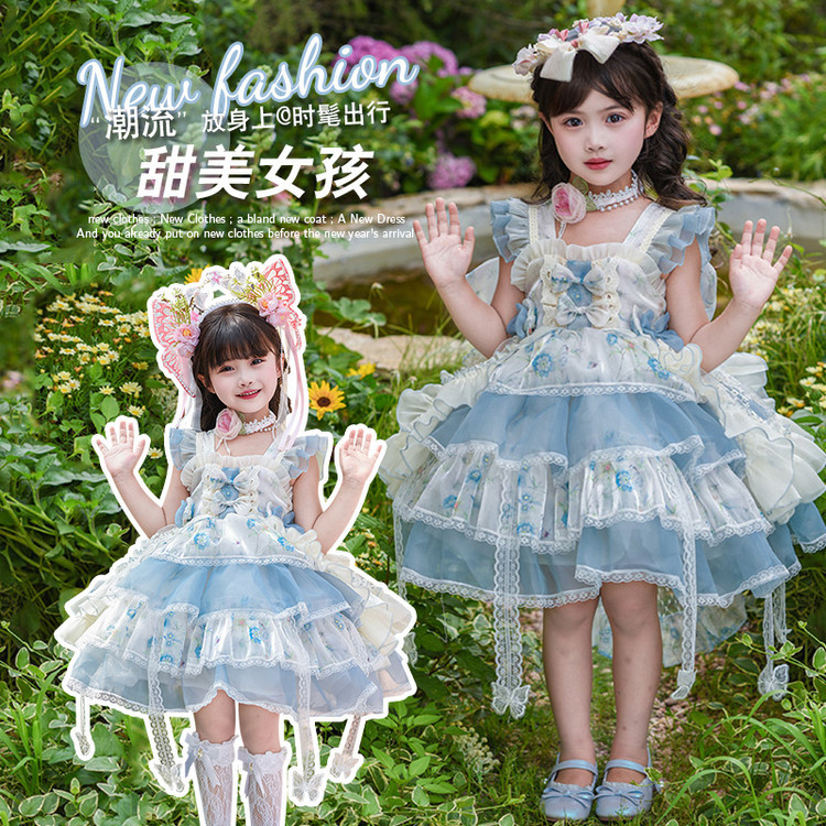 Girls Dress Summer Dress 2025 New Style Children's Lolita Princess Girl Summer Breast Milk Garden Dress