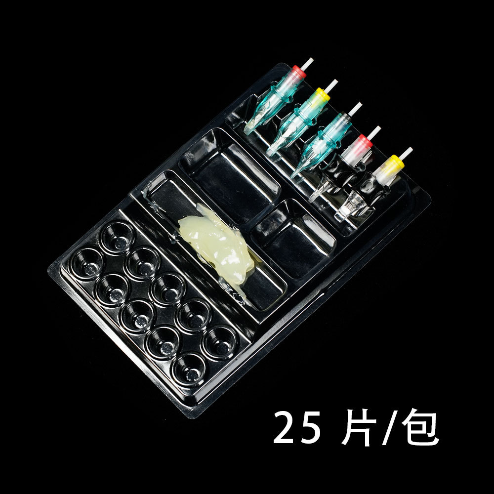 Equipo de tatuaje de Dragon Art, máquina de tatuaje, bandeja de color integrada desechable multifuncional, taza de color, marco de boca de aguja 25 piezas