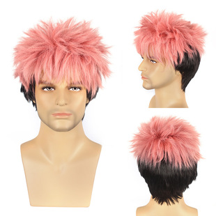Jujutsu Kaisen Yuji Itadori Pink Orange Anti-Curl Short Wig Cosplay Anime European and American Men's Holiday Wig