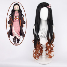 漫童 鬼灭之刃灶门祢豆子漂染款卷发cos假发厂家直销赠送粉色丝带
