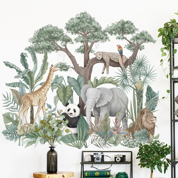 Forest animal elephant panda wall stickers living room bedroom…