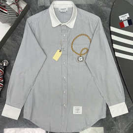 【TB】工厂店高版本春秋季色织条纹长袖刺绣胸口怀表长袖时尚衬衫