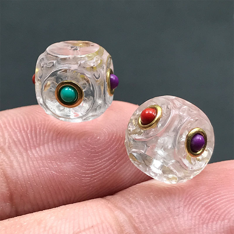 Natural White Crystal Inlaid with Southern Red Turquoise Sugar Cube Spacer Beads DIY Loose Beads Braided Hand Rope Accessories Wenwan Buddha Beads Jewelry