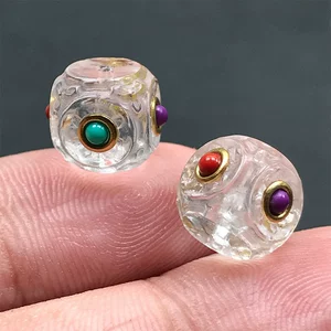Natural White Crystal Inlaid with Southern Red Turquoise Sugar Cube Spacer Beads DIY Loose Beads Braided Hand Rope Accessories Wenwan Buddha Beads Jewelry