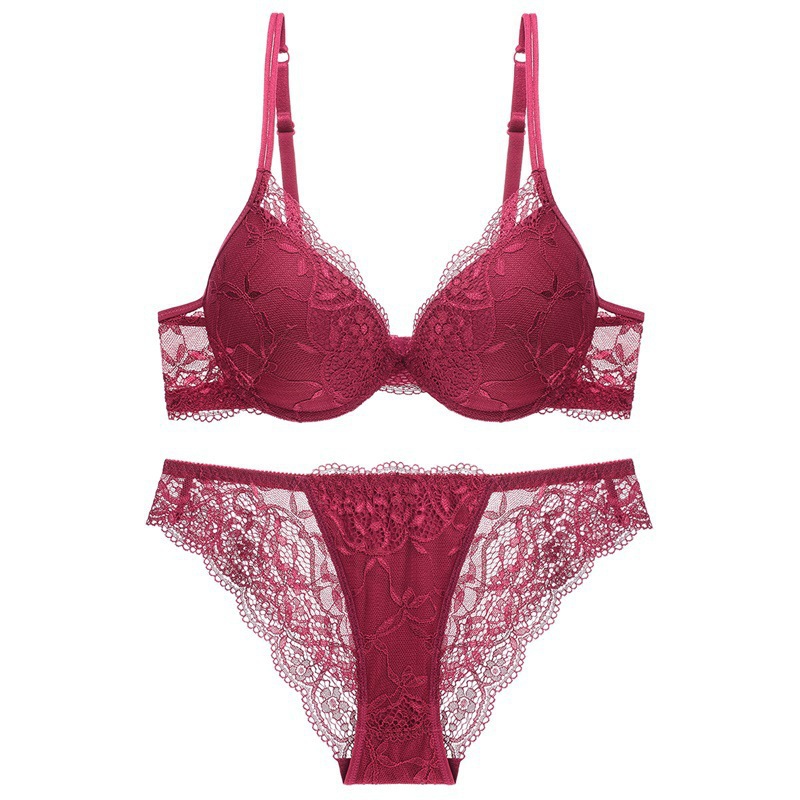 Fábrica al por mayor 9118 sexy encaje superior fino inferior grueso sujetador traje push up ropa interior de las mujeres
