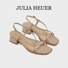 Julia Heuer朱莉亚赫尔 简约交叉露趾后绑带凉鞋粗跟罗马高跟鞋