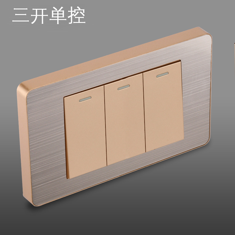 Panel de enchufe de metal estándar estadounidense de acero inoxidable dibujado oro tres agujeros Taiwan conmutador USB suministro directo de fabricantes de enchufes