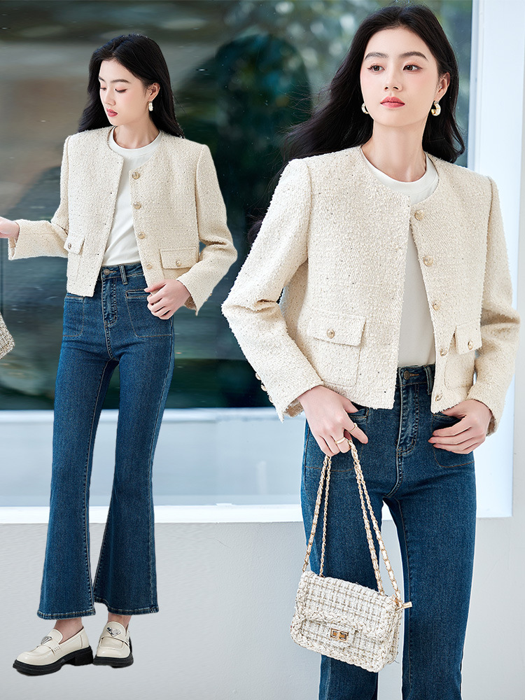 Beige autumn elegant professional design short classic suit jacket