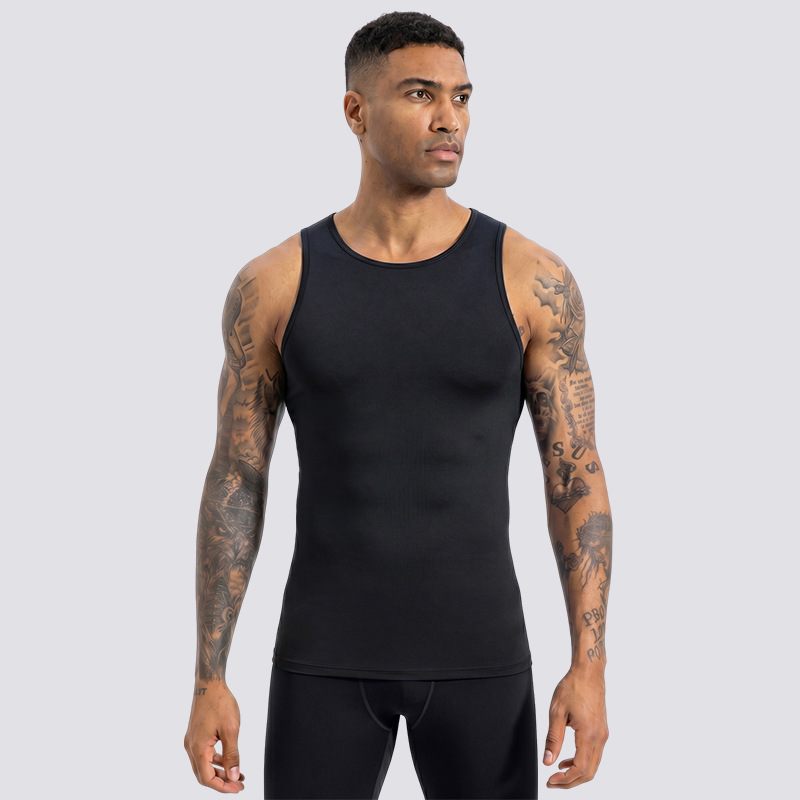 Pequeño logotipo personalizado transpirable sin mangas ropa seca rápida correr deportiva chaleco apertado chaleco de alta elasticidad para hombres ropa de fitness