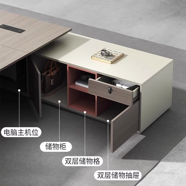 2025 nueva mesa de jefe con gabinete lateral mesa de presidente mesa de lujo ligera mesa de gerente de una sola persona de alto nivel fabricante de mesa de clase grande