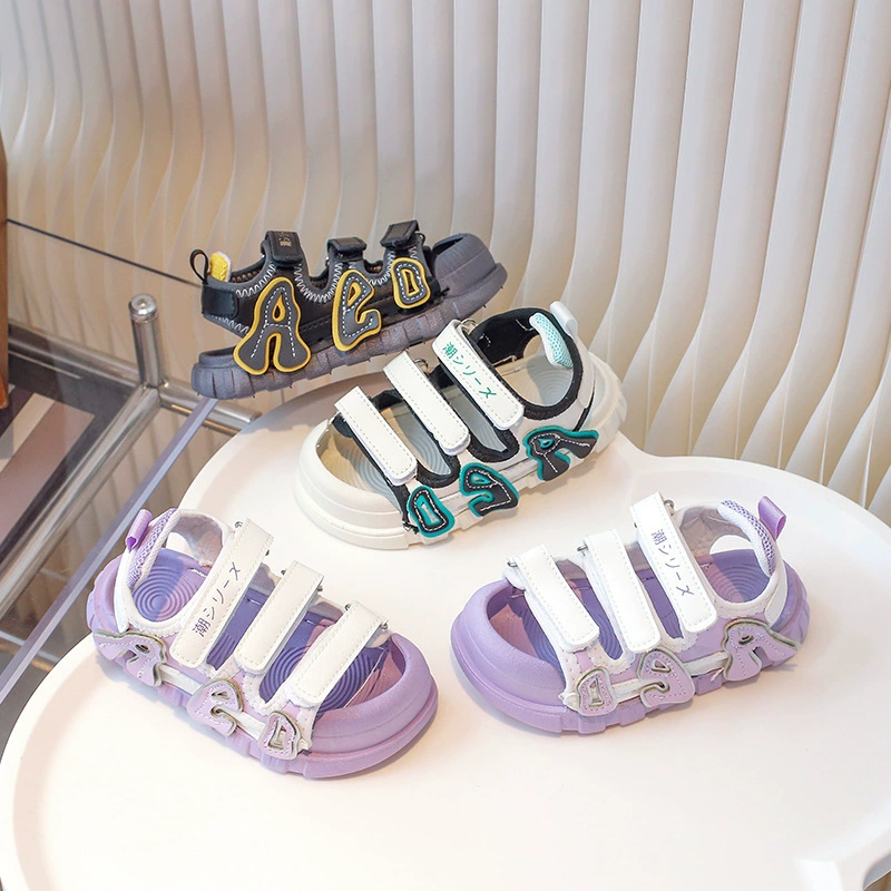 Спортивные сандалии для детей 2024 Летняя новая детская обувь липучка для мальчиков с мягкой подошвкой пляжная обувь для девочек повседневная обувь