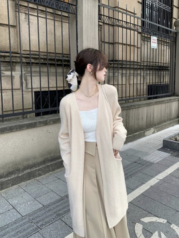 中长款针织开衫女2025年春秋新款慵懒风宽松纯色百搭长袖毛衣外套|undefined