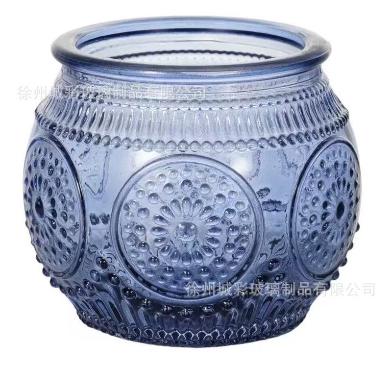 亚马逊爆款太阳花茶蜡杯复古烛台圆形玻璃蜡烛台香薰蜡烛空罐现货|undefined