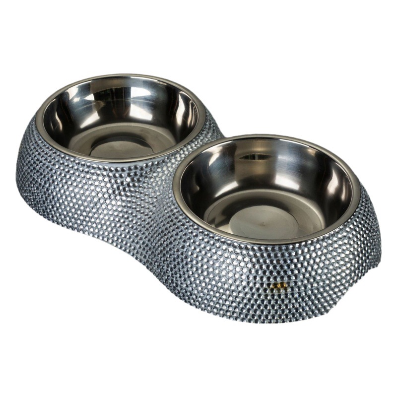 Diamante perro tazón rhinestone perro de acero inoxidable tazón doble perro tazón fábrica suministro al por mayor personalizable