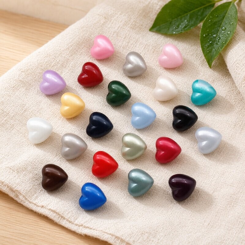 In-Stock Imitation Pearl Heart-Shaped Buttons, Colorful Peach Heart High-Footed Buttons for Women's Shirts, Children's Clothing, Cardigans, and Dress Decorations