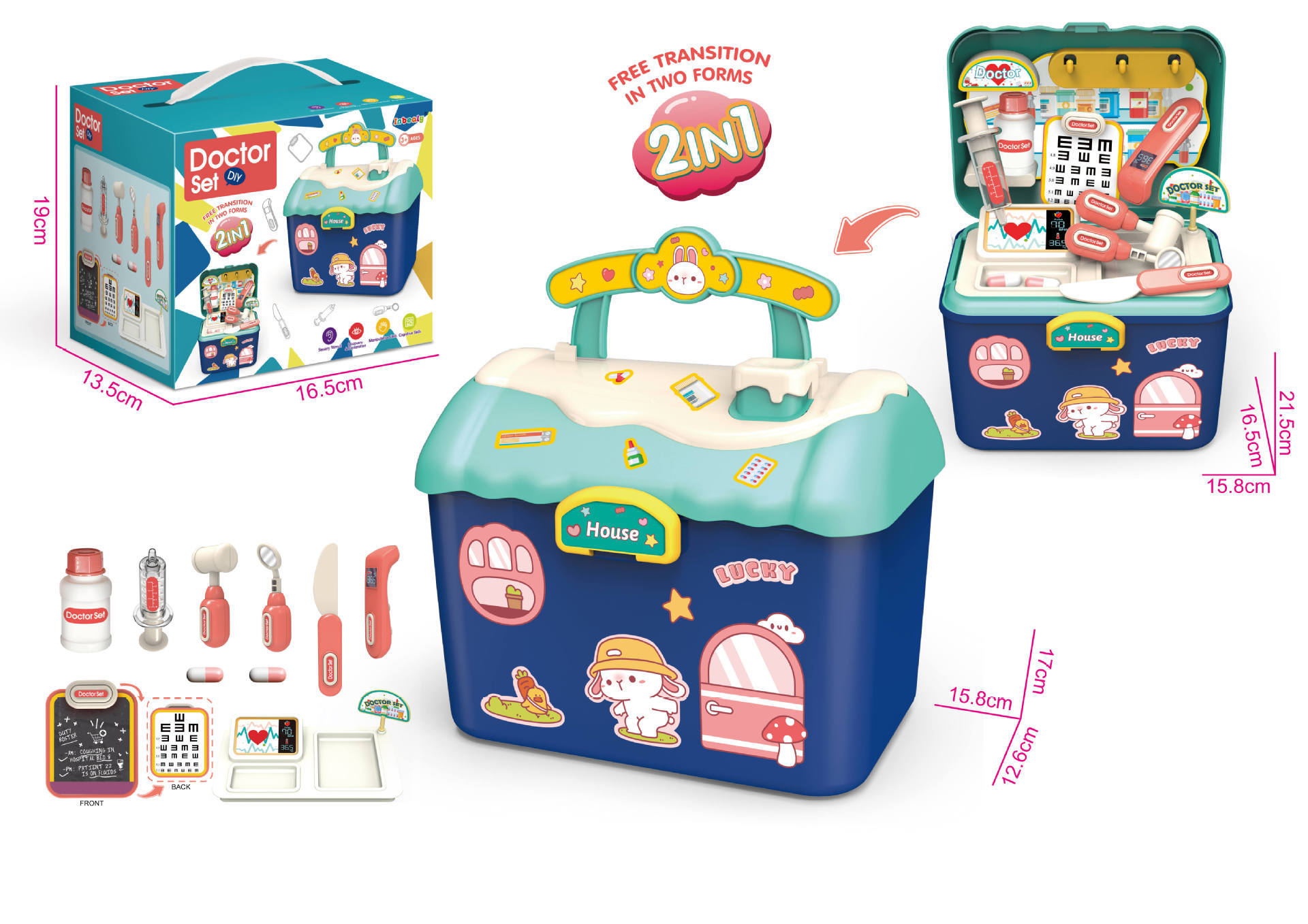 Caja de color con tema médico