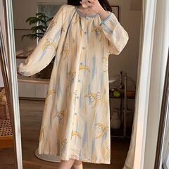 花柄甘い春と秋の新しい女性用長袖パジャマ、日本製ナイトガウン、ミドル丈スカート、ホームウェア、学生はスーツの外で着用できます
