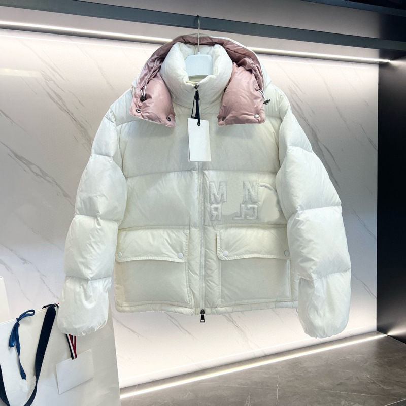 高品质撞色拼接加厚面包羽绒服新款冬季白鹅绒字母连帽保暖外套女|undefined