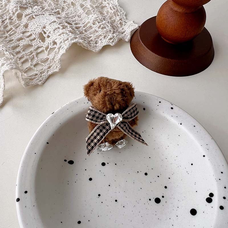 Ours et petit lapin ~ Broche mignonne en forme de cœur avec nœud papillon et strass, version coréenne_voghion.com