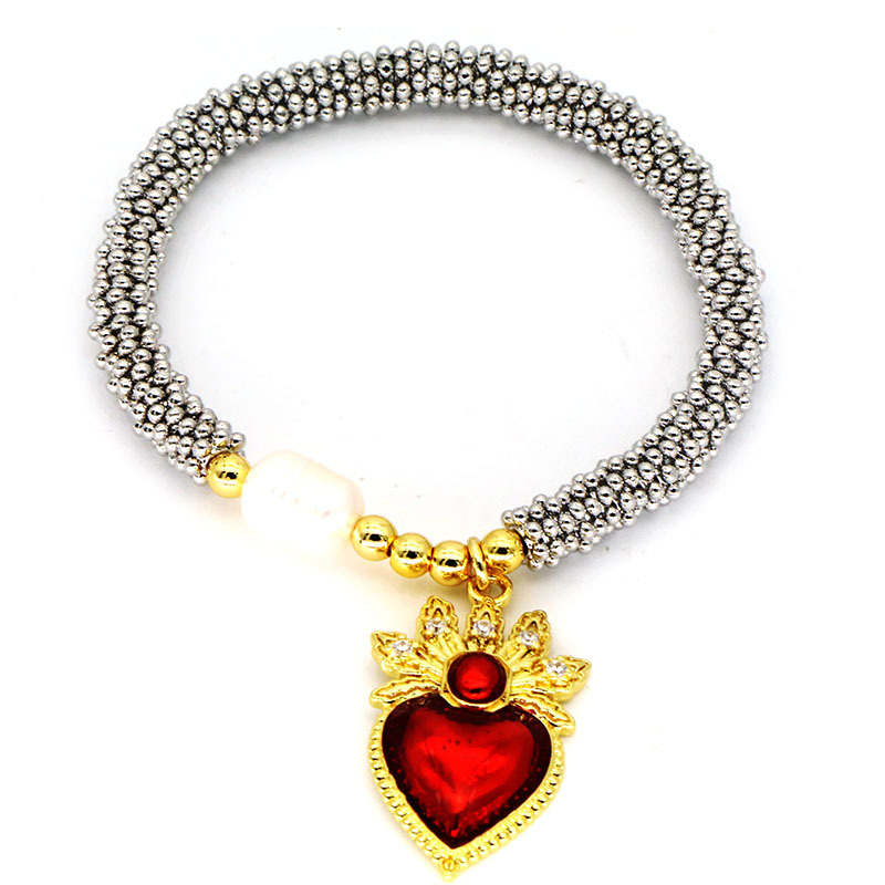 Women's Gender Vintage Style Classic Style Heart Shape Crown Copper Chain-free Beaded Bracelets Wholesale
