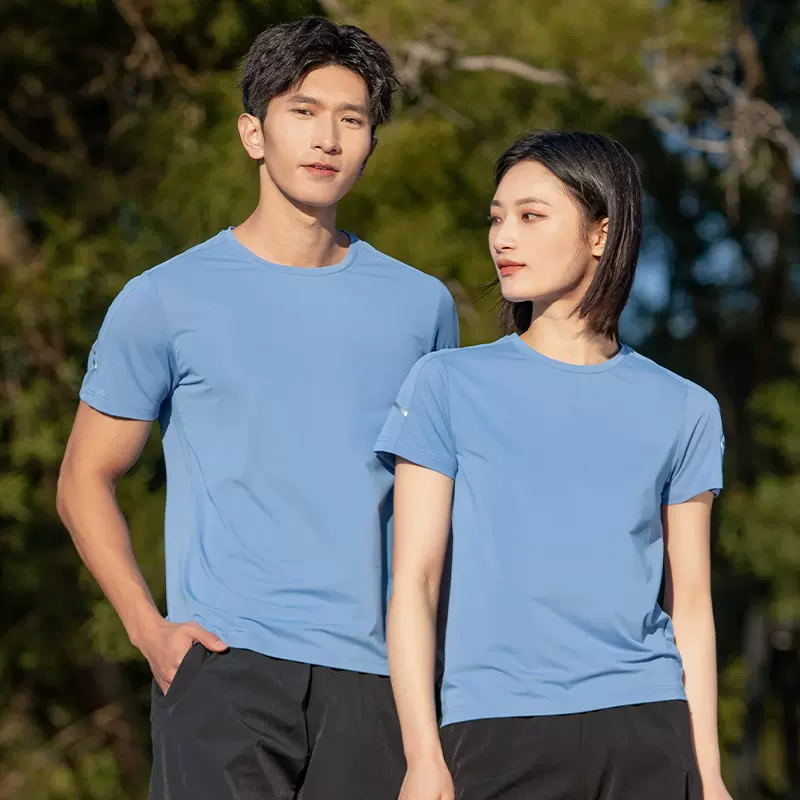 户外运动T 恤男弹力透气速干短袖女跑步露营休闲工服团购定制logo