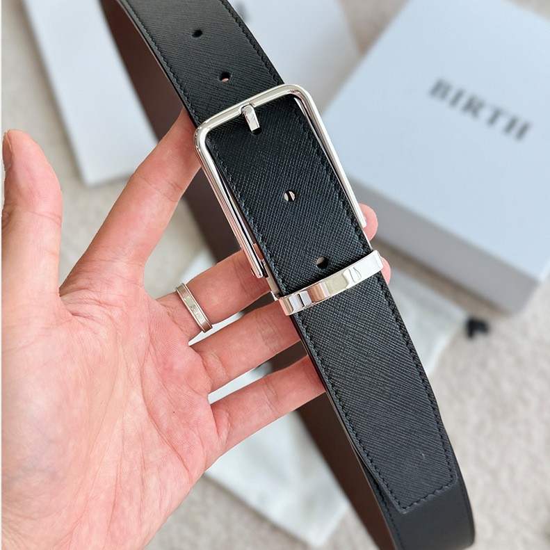 广州欧美潮牌男款头层牛皮针扣腰带 3.5cm 欧美复古休闲真皮皮带