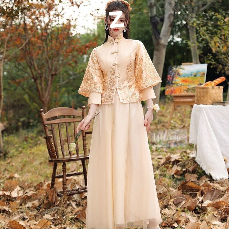 新中式伴娘服礼服轻奢小众高端香槟色改良两件套装姐妹裙日常可穿|undefined