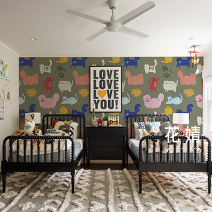 Wallpaper Hanging Painting Cute Cat Wallpaper Bedroom Bedside Warm Wall Covering Nordic Children's Room Creative Background Wall Mural