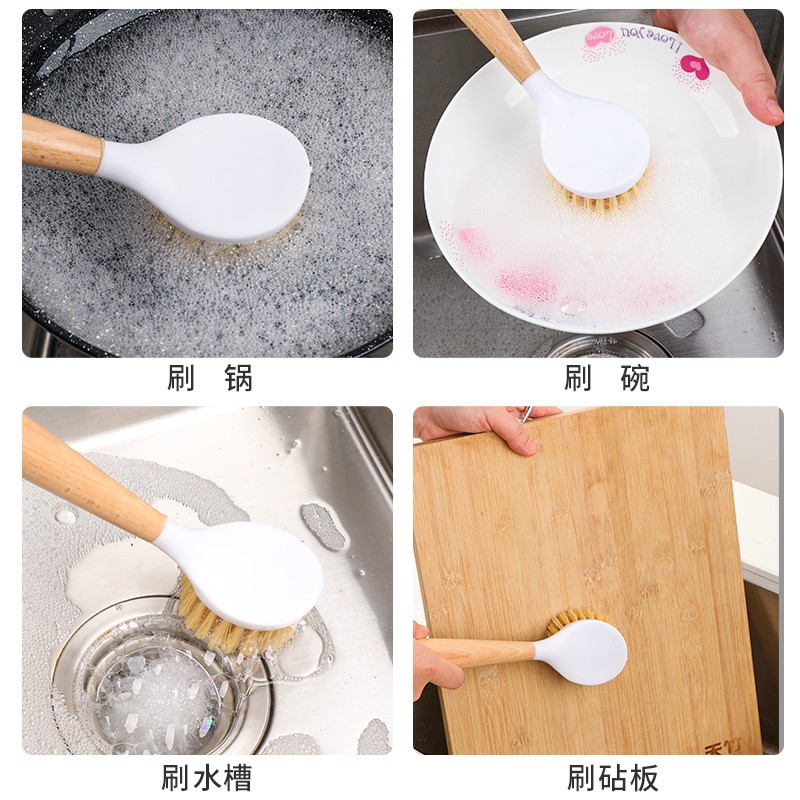 Cepillo de olla de Sisal natural mango largo para el hogar olla para lavar platos mango de madera cepillo de cocina multifunción cepillo de limpieza artefacto de limpieza