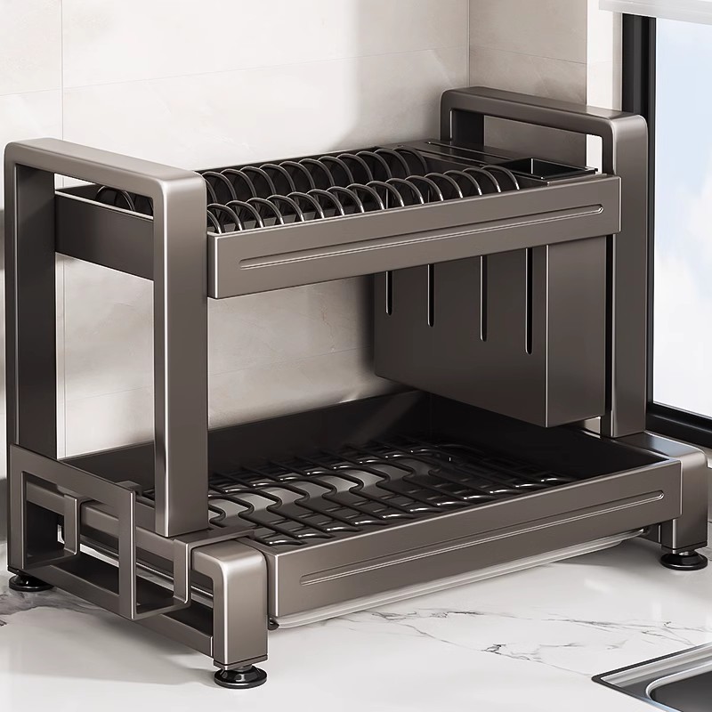 Dishes Drain Rack Kitchen Multifunctional Dishes and Dish Storage Rack Bowl Rack Knife Holder Chopsticks Cage Integrated Storage Rack Cupboard