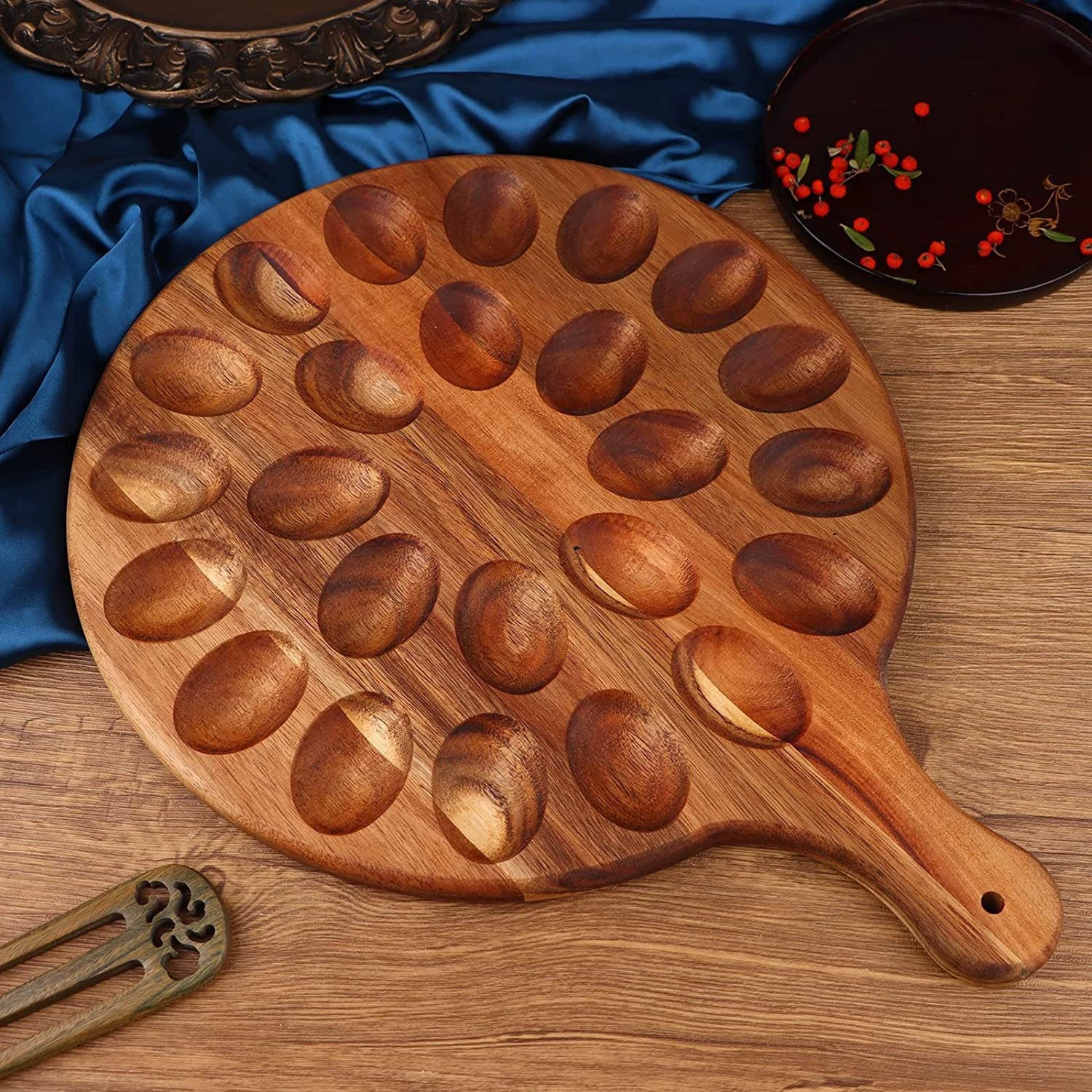 Cross -border wooden grid fixing egg frame Creative wooden polygen kitchen stored egg bracket display tray