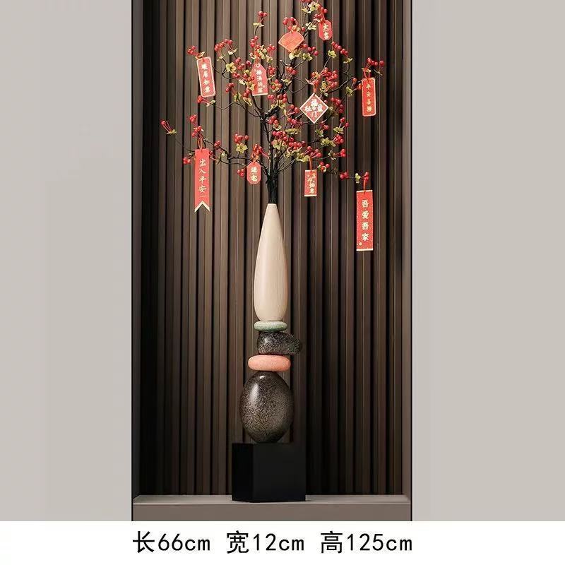 入户门玄关招财猫石来细长竖高花瓶摆件高级感客厅陶瓷装饰品运转|undefined