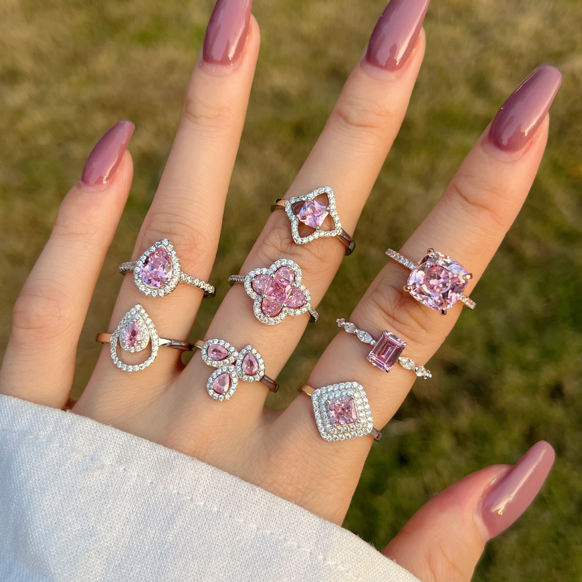 2g Weight Zircon Inlay Material Rings Classification 925 Sterling Silver Zircon U Shape Leaf Water Droplets Rings