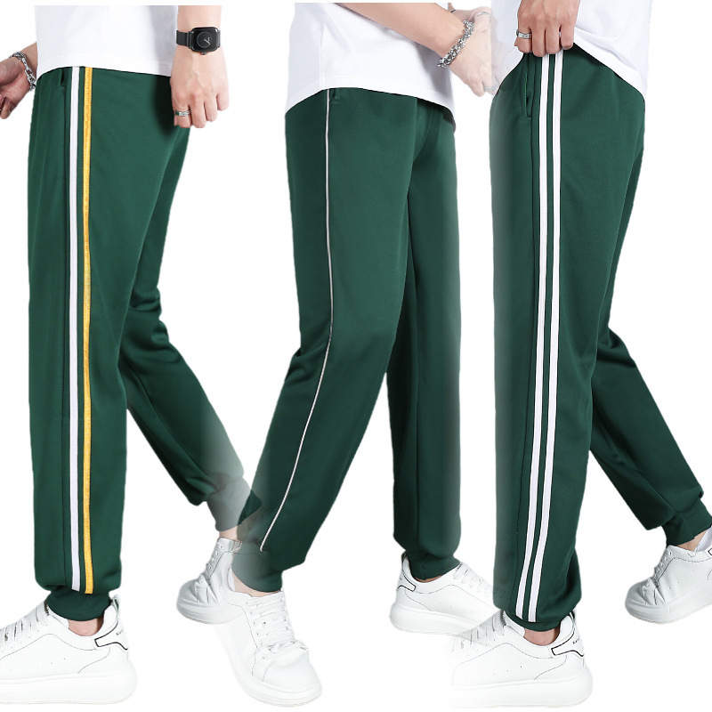 School Uniform Sports Pants Bundled Foot Pants School Pants for Primary and Secondary School Students Dark Green School Pants First Line Two Two Three Thick Bar Leggings