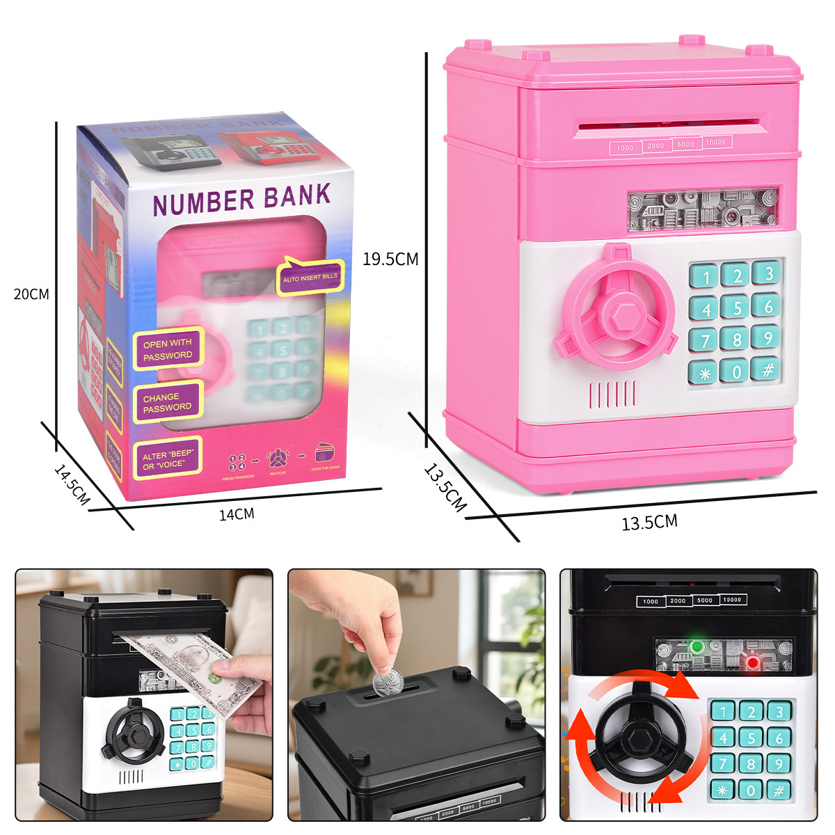Máquina de cajero automático de comercio exterior Hucha Mini monedas de audio para niños Coin Roll Coin Contraseña electrónica Hucha de almacenamiento transfronteriza
