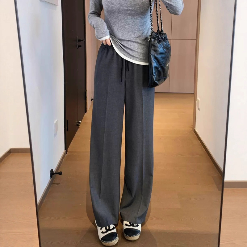 【Special Offer, No Returns or Exchanges】Elegant and Structured Tencel Wool Blend Straight-Leg Drawstring Elastic Waist Wide-Leg Trousers