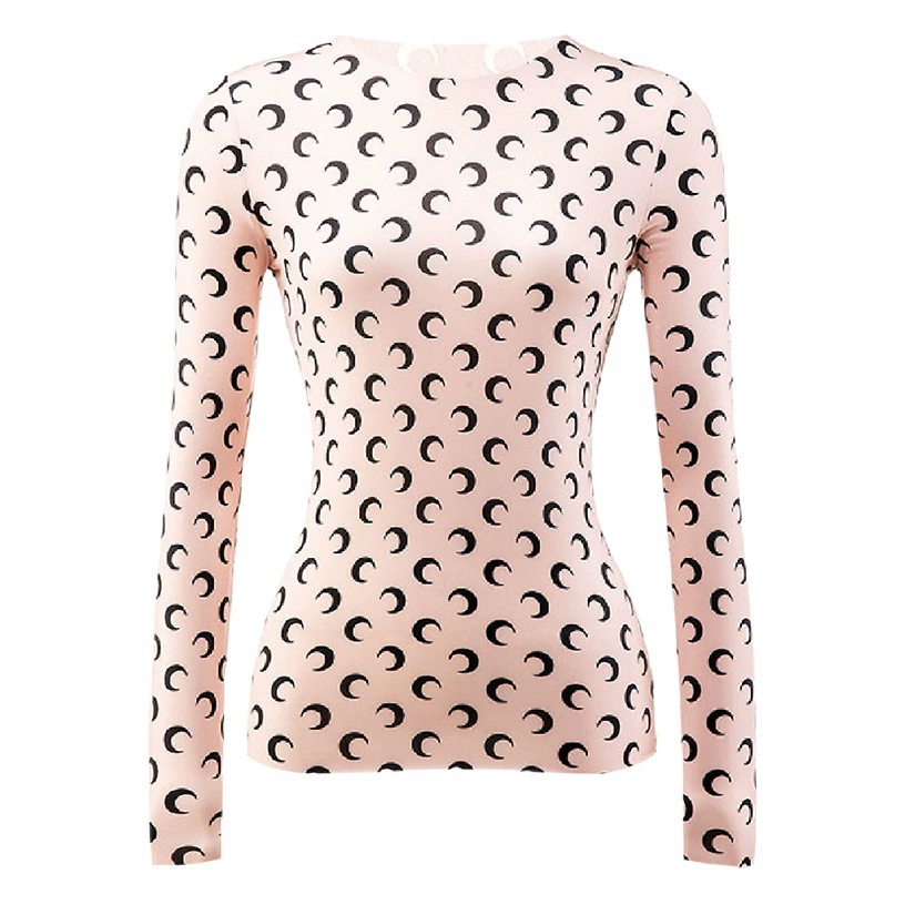 В наличии: Новая женская базовая футболка с принтом «Луна», осень 2025, с длинным рукавом, многослойная, с защитой от солнца, из ледяного шелка, для ношения под одеждой