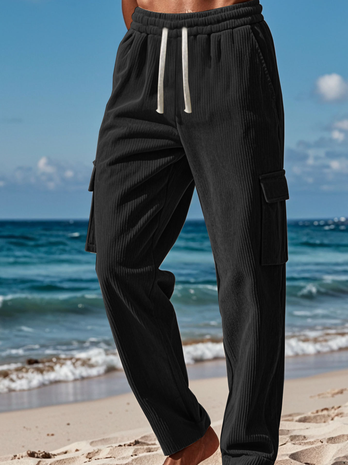 Pantaloni cargo uomo in velluto a coste multi-tasca casual_voghion.com
