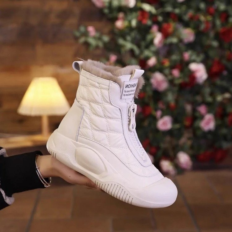 2025 otoño y invierno nuevo estilo retro botas de nieve de fondo suave impermeable botas de algodón más vello grueso calentamiento botas de nieve de alto perfil